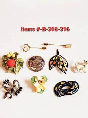 7 Brooches & 2 Pins, items # B-308=316,. wt. 100 grams.